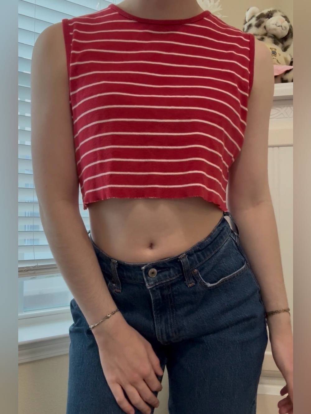 Marsh Landing Red and White Striped Cropped Tank